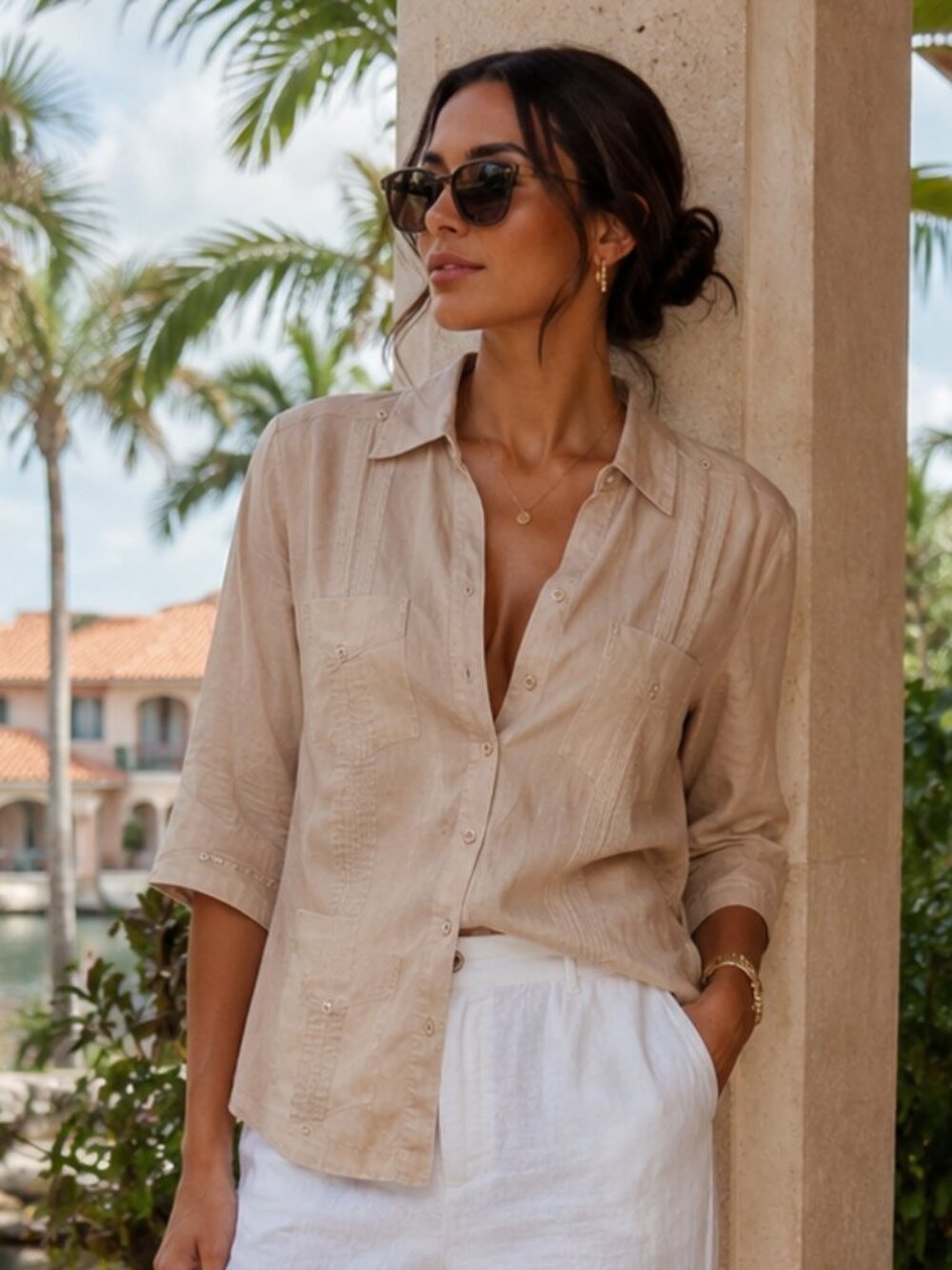 Vintage Women’s Linen Blend Cuban Guayabera Shirt (XL)